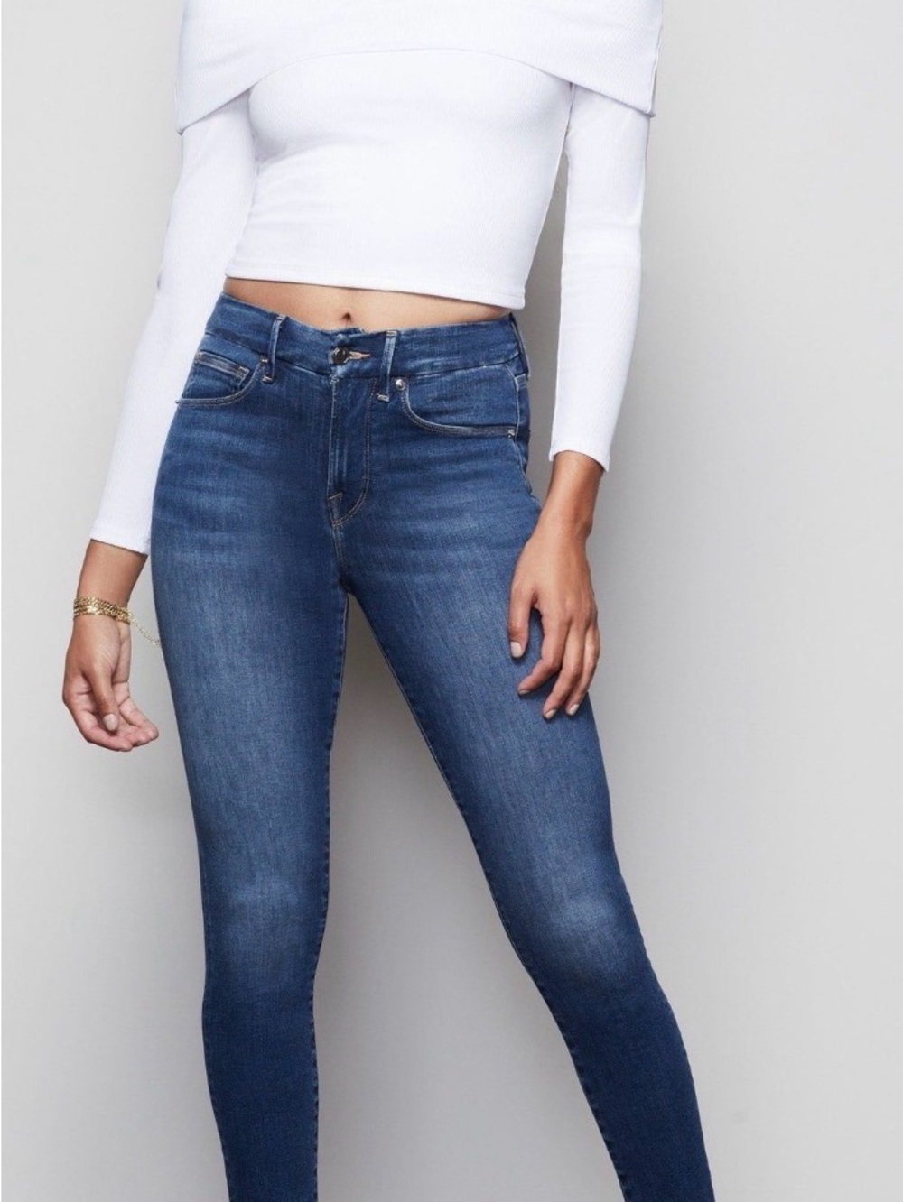 Good American Good Waist Crop Raw Hem Skinny Jeans Blue 331 Size 2/26